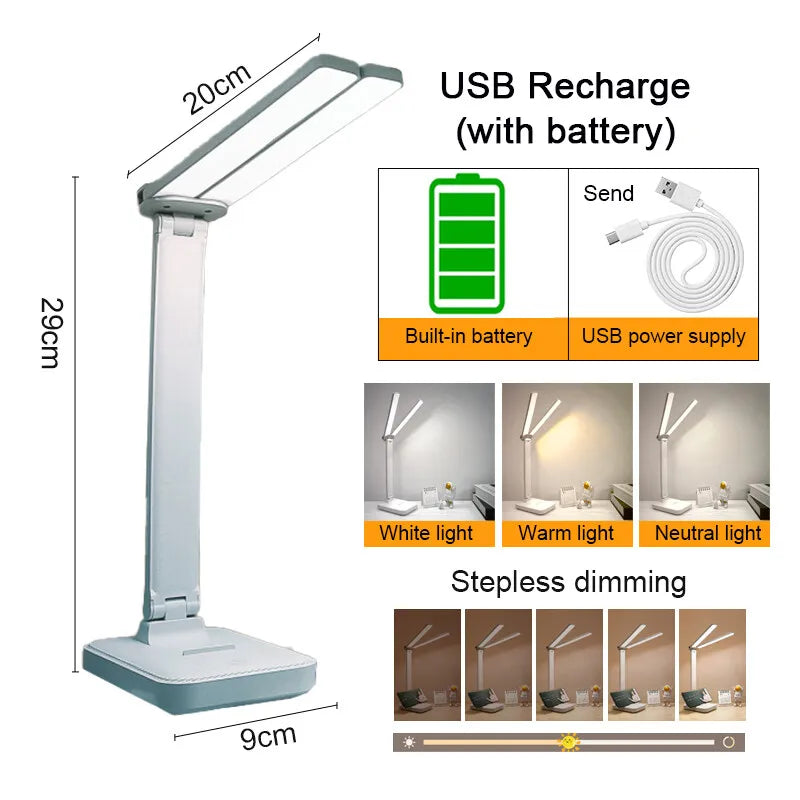 Foldable USB Rechargeable Desk Lamp — Touch Dimming, 3 Colour Modes