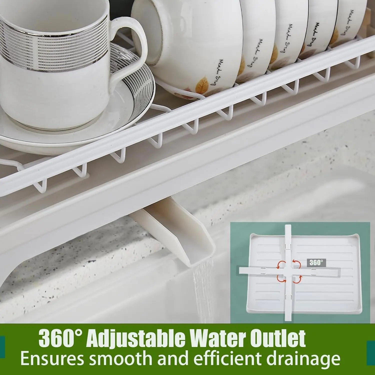 2-Tier Dish Drying Rack with Drainboard — Self-Draining, Rustproof