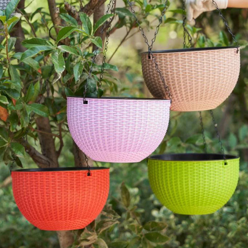 Hanging Hanging Plastic Flower Pot European Style Honeycomb Pattern Imitation Rattan Flower Pot Hanging Indoor Hanging Basket