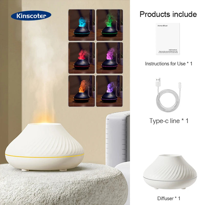 Volcano Ultrasonic Aroma Diffuser & Humidifier — 7 Colour Flame Night Light