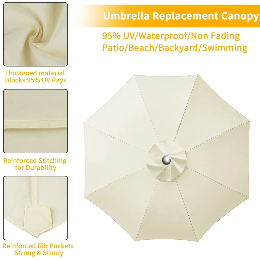 Replacement Parasol Canopy Cover – Polyester Waterproof 2–3m for 6/8 Ribs