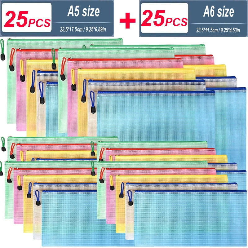 Mesh Zipper Document Pouch — A4, A5 & A6 File Folder with Zip