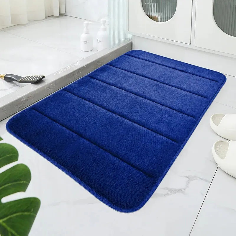 Coral Velvet Anti-Slip Bath Mat — Quick-Dry, Machine Washable, Striped