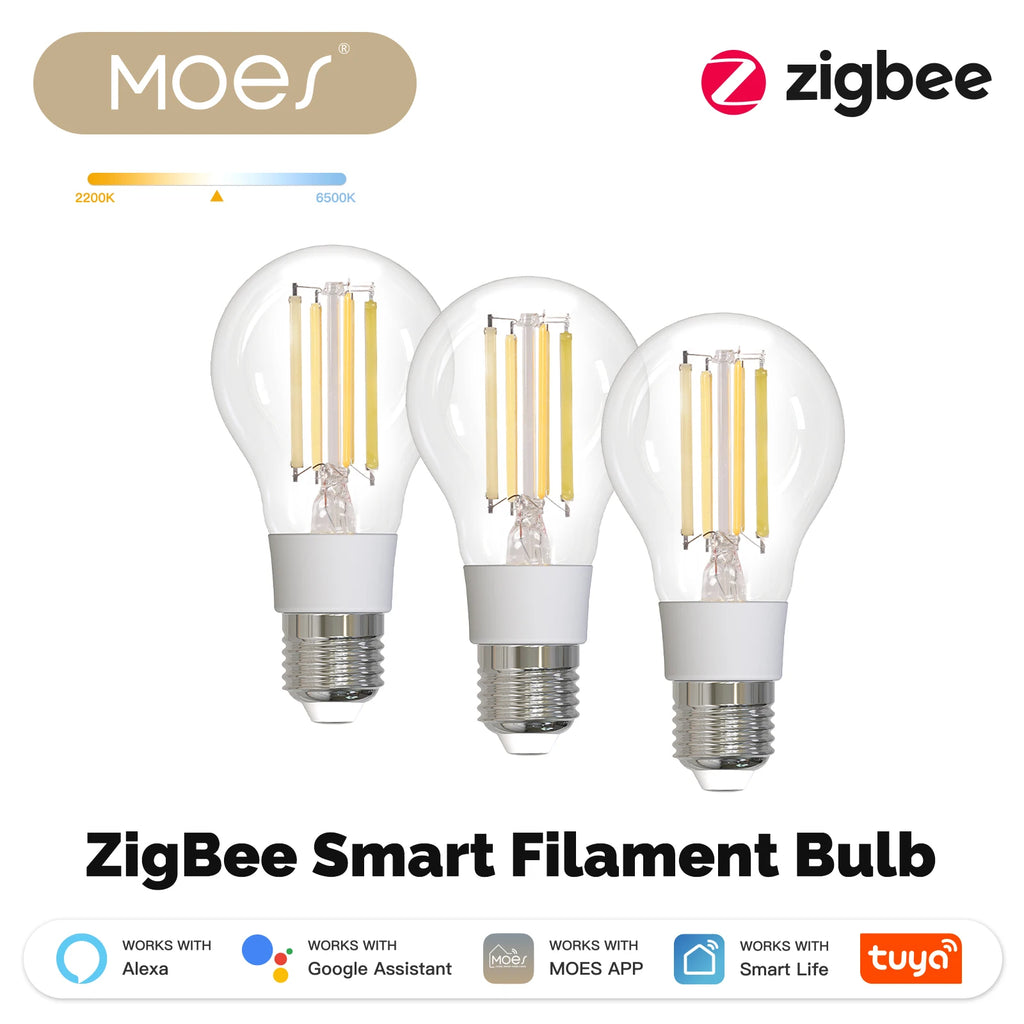 MOES ZigBee Smart Filament Bulb E27 — Tuya App, Alexa & Google Compatible
