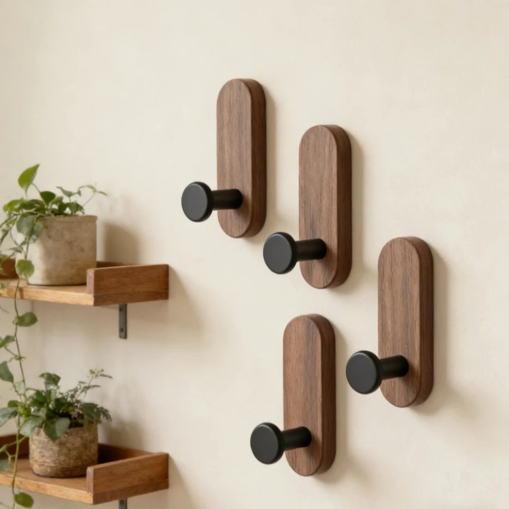 Self-Adhesive Wooden & Aluminium Wall Hook — No-Drill Key & Coat Hanger