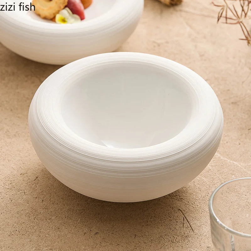 White Double-Layer Ceramic Serving Plate — Insulated, Restaurant Tableware