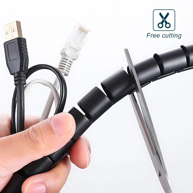 2M Flexible Cable Management Sleeve — PE Spiral Wire Wrap
