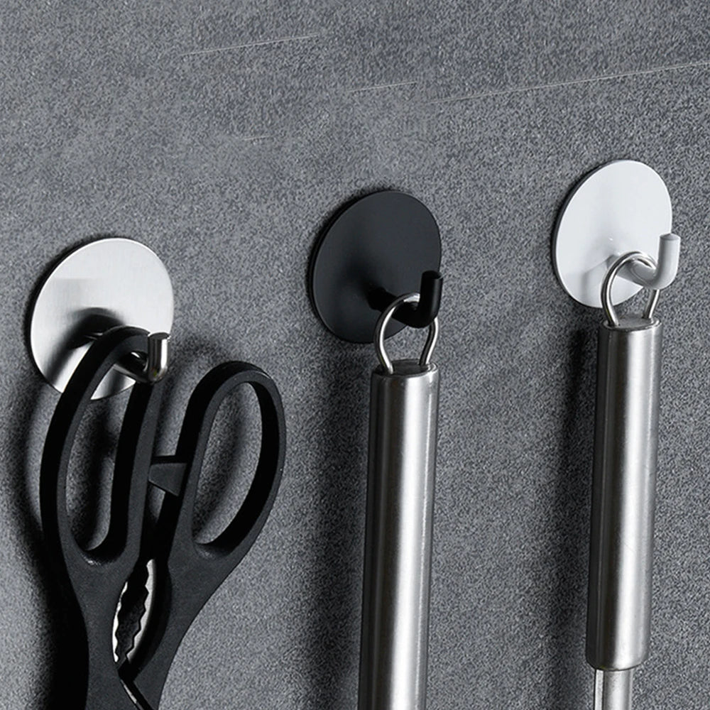Self-Adhesive Stainless Steel Wall Hook — Set of 2, Black or White
