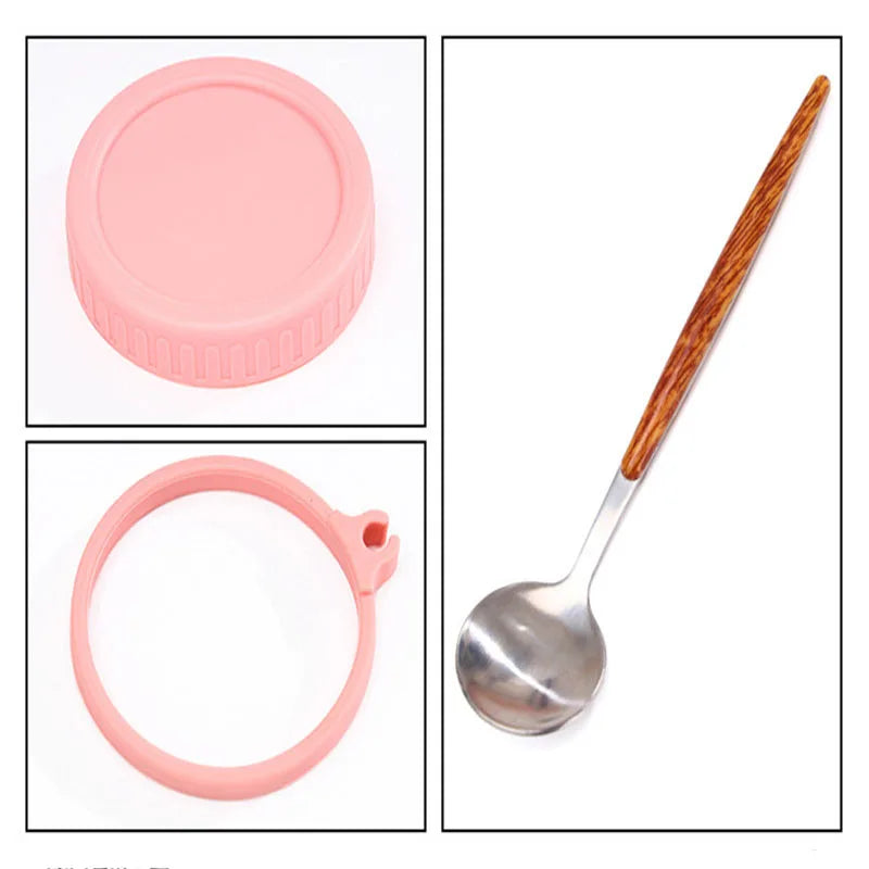 Overnight Oats Glass Jar with Lid & Spoon — Airtight, Portable
