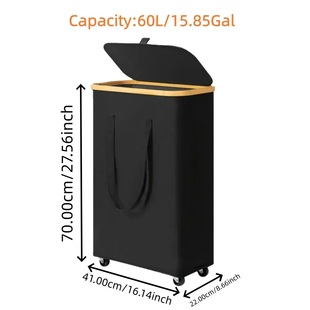Foldable Laundry Basket with Wheels & Detachable Liner