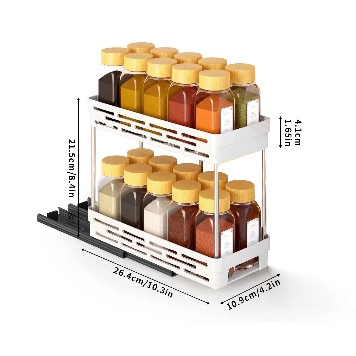 Pull-Out 2-Layer Spice & Seasoning Rack — Large Capacity, Cabinet Shelf