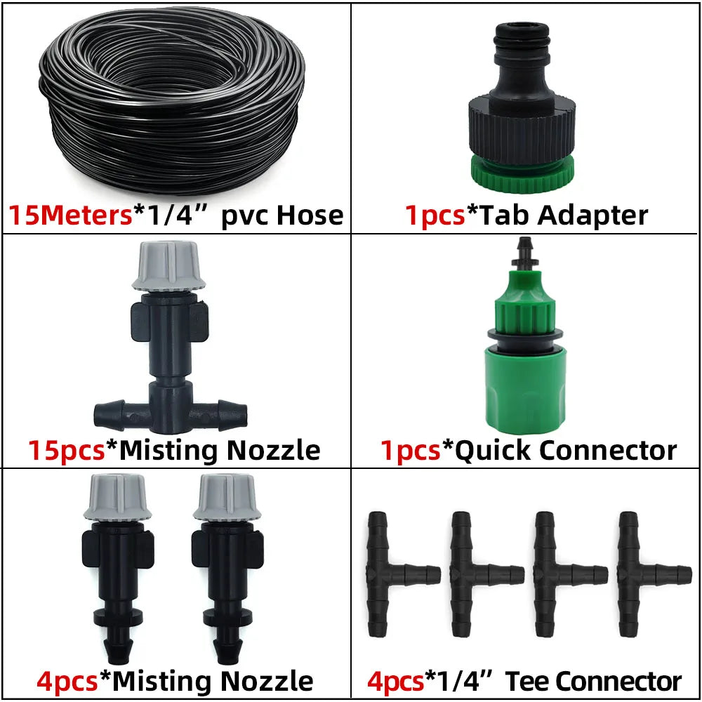 Outdoor Misting Cooling System – Brass Atomizer Nozzles & 4/7mm Hose for Patio & Greenhouse (5–30 m)