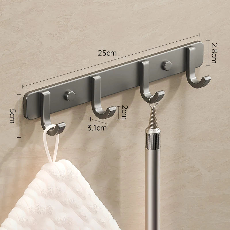Space Aluminium Wall-Mounted Coat Hook Rack — Entryway & Bathroom Hanger