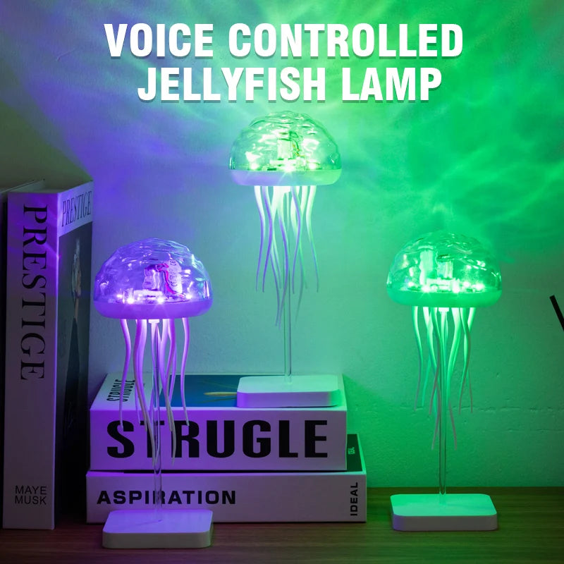 Rotating Jellyfish LED Night Light — RGB Voice Control, Bedside Decor