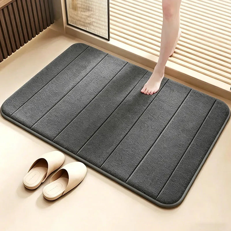 Coral Velvet Anti-Slip Bath Mat — Quick-Dry, Machine Washable, Striped