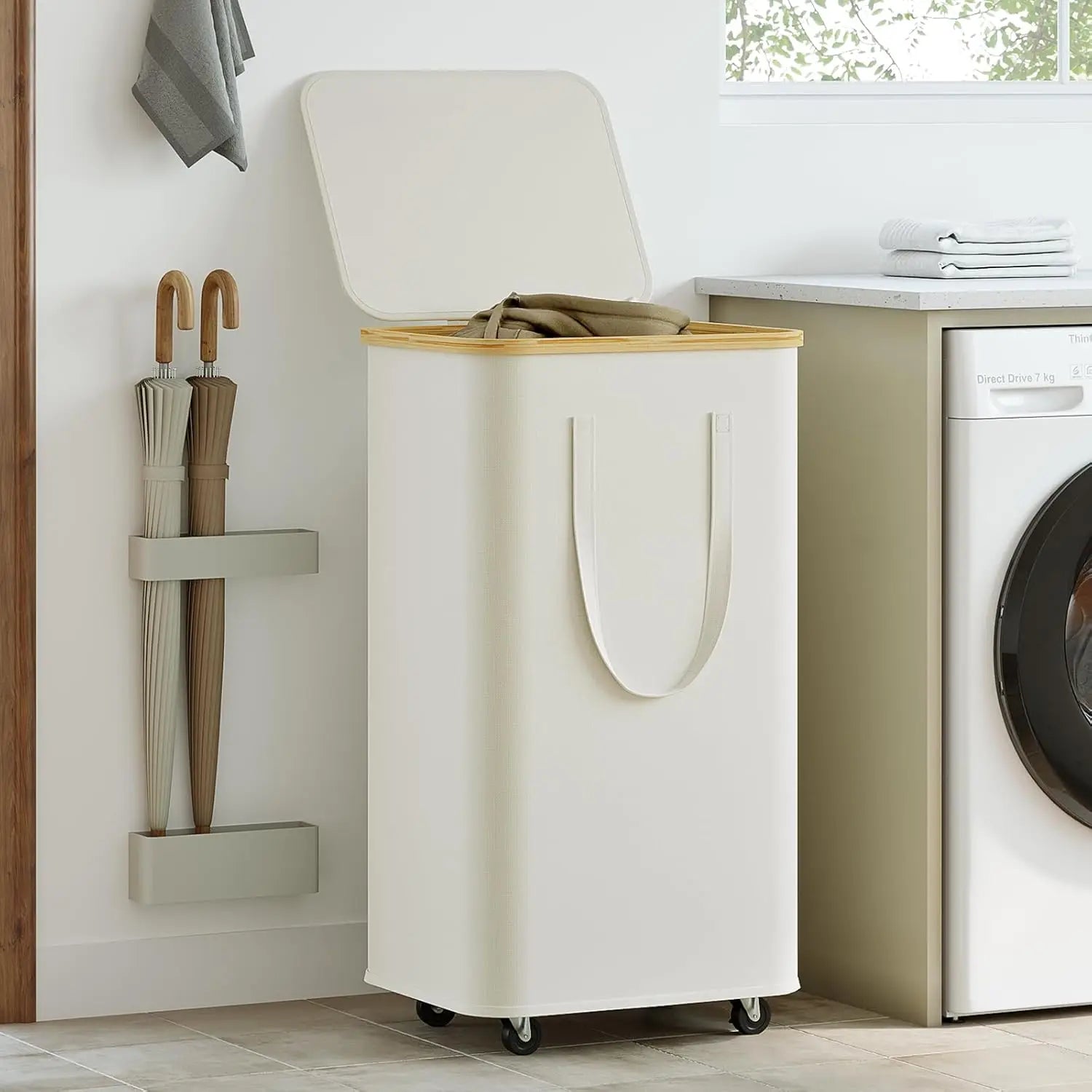Foldable Laundry Basket with Wheels & Detachable Liner