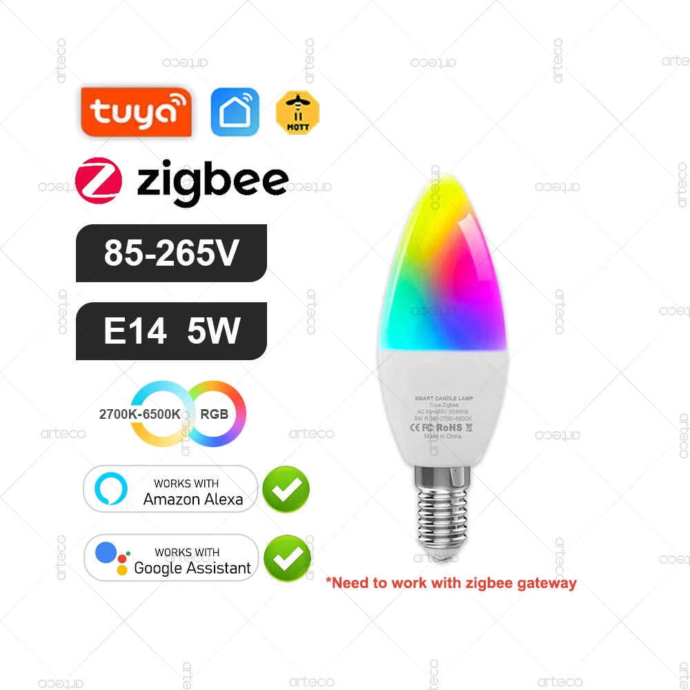 Tuya Smart Bulb — ZigBee, WiFi or Bluetooth, E27 / E14 / GU10, RGBCW