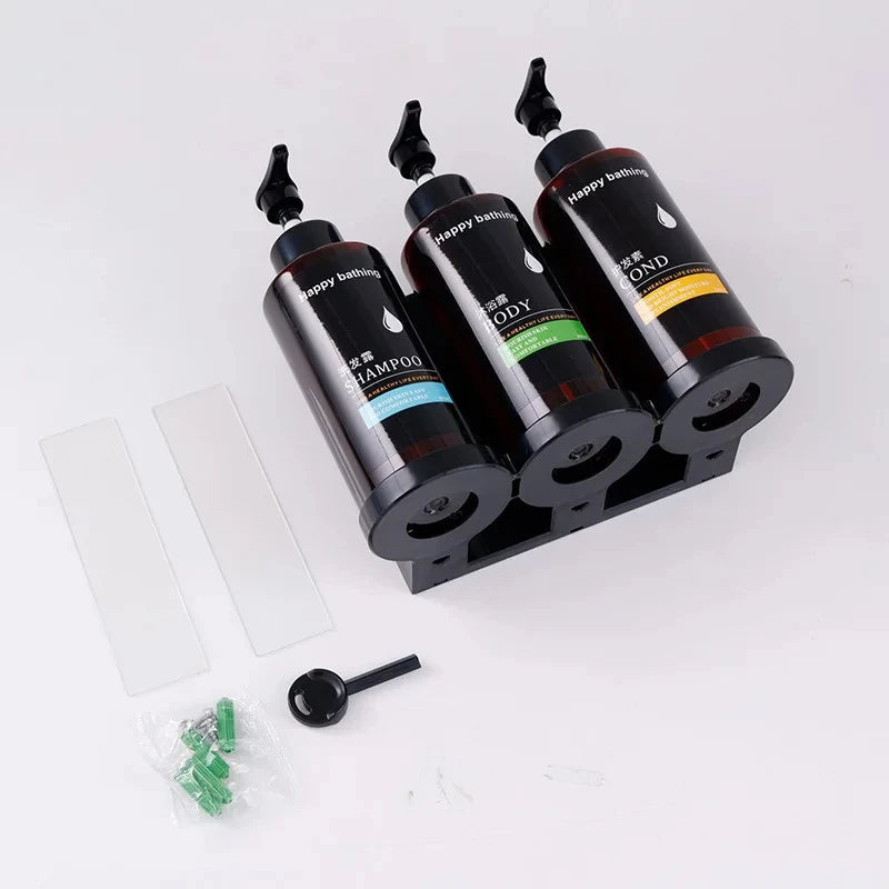 Dual Wall-Mount Soap Dispenser — No-Drill, Separate Shampoo & Shower Gel Bottles