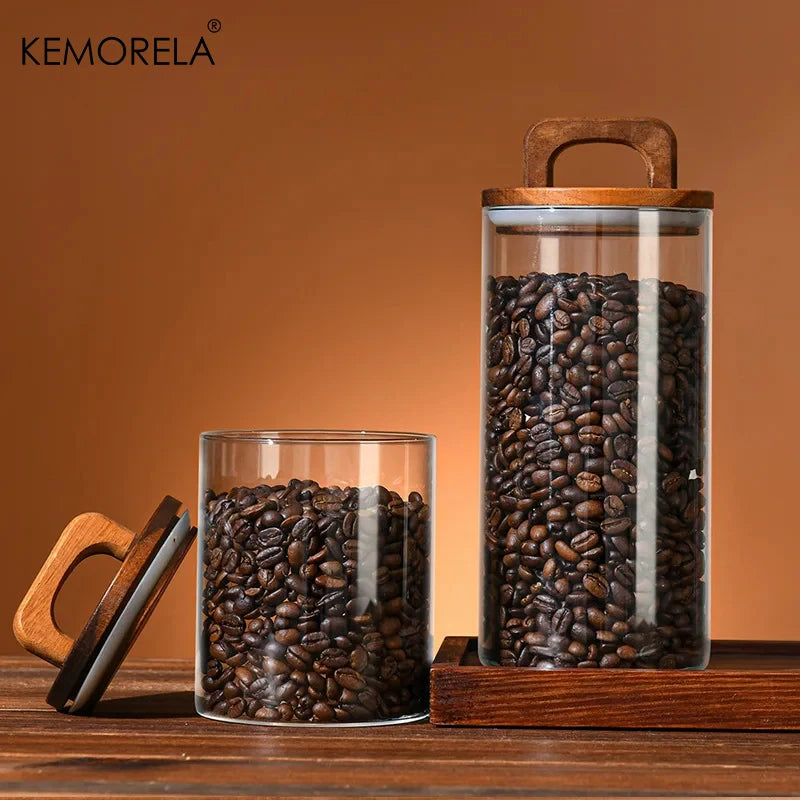 Glass Storage Jar with Wooden Lid — Airtight, for Coffee, Tea & Pantry