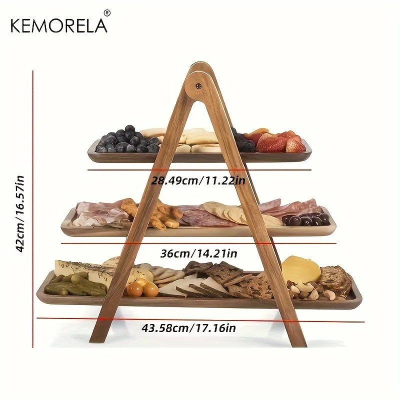 3-Tier Wooden Serving Tray — Rectangular, for Parties & Home Decor