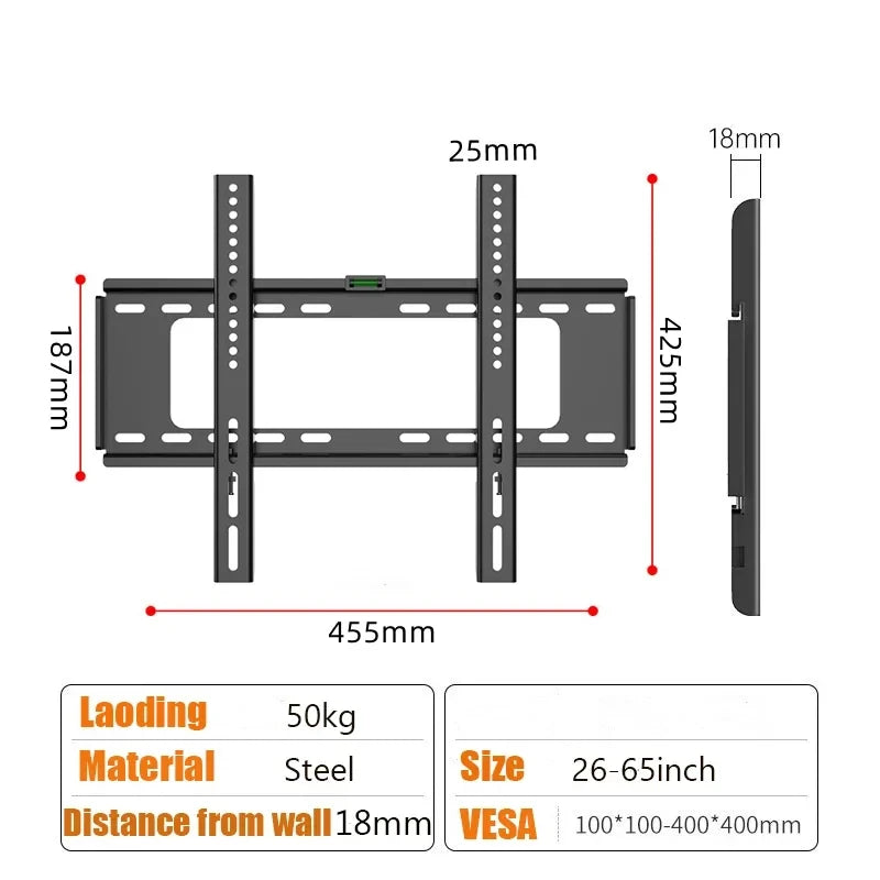 Fixed TV Wall Mount Bracket — For 26–63" Flat & Curved TVs