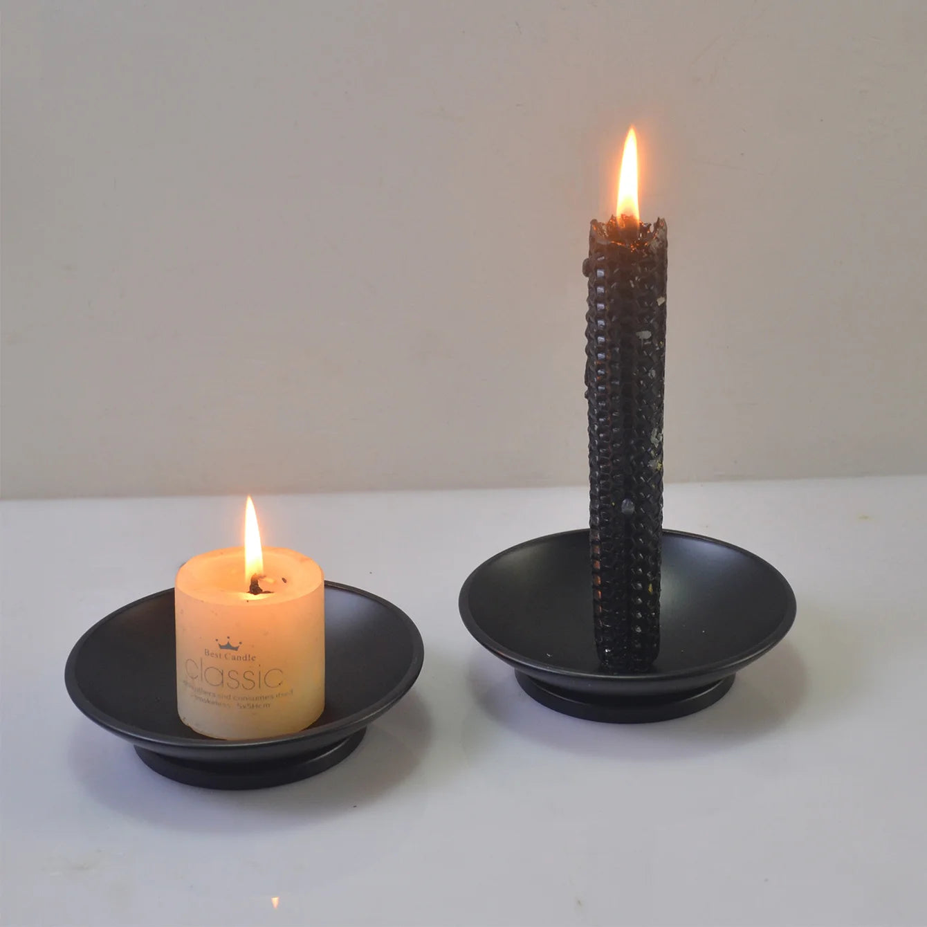 Black Iron Pillar Candle Plate Stand — Decorative Pedestal Holder
