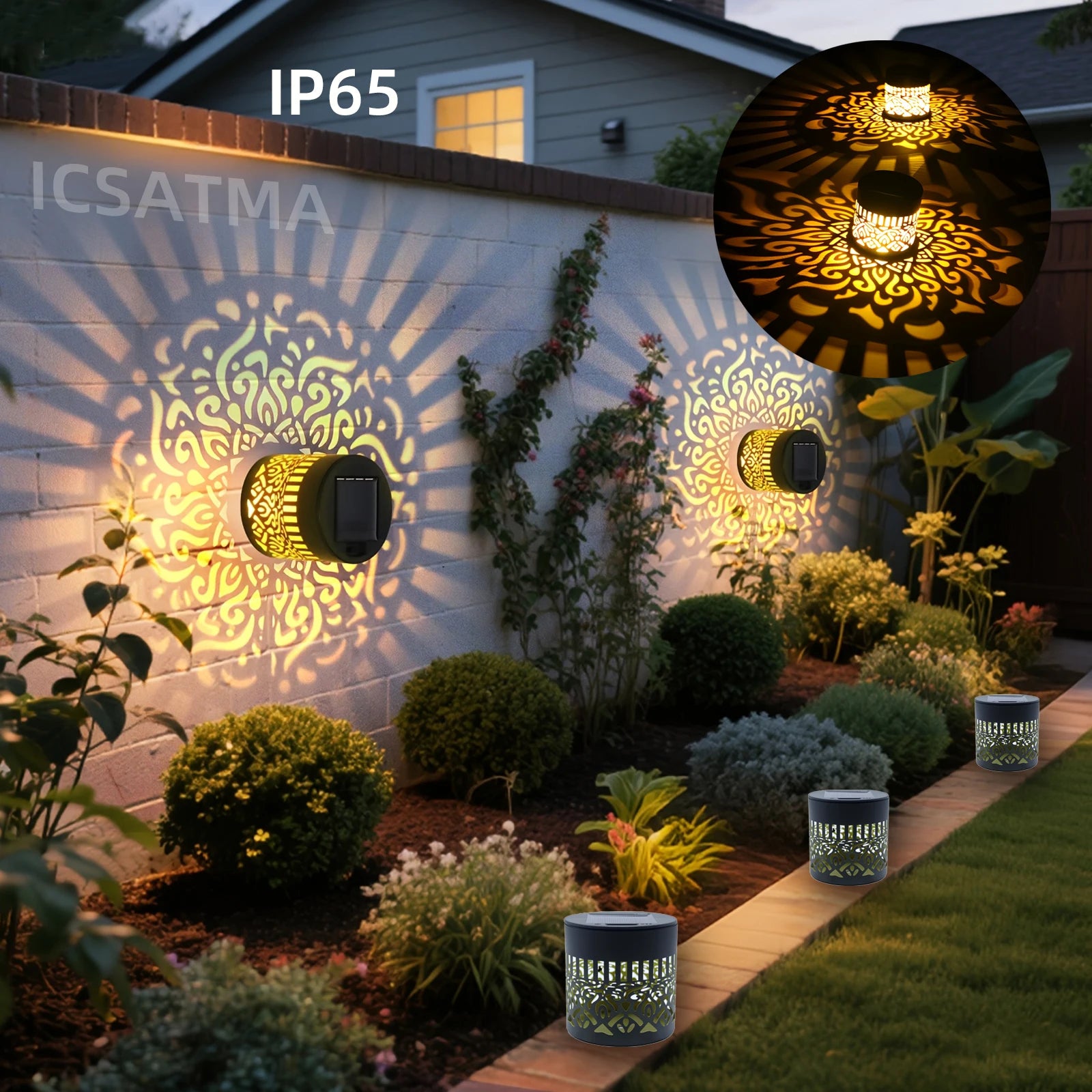 Solar LED Warm Wall Light – IP65 Globe Iron Lamp for Garden, Steps & Courtyard
