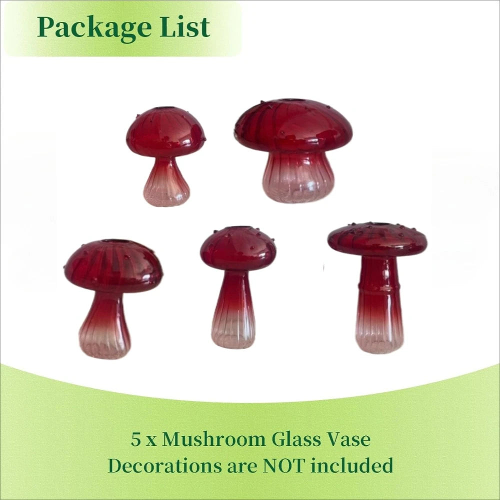 Colourful Mushroom Glass Vase — Set of 5 Hydroponic Flower Pots