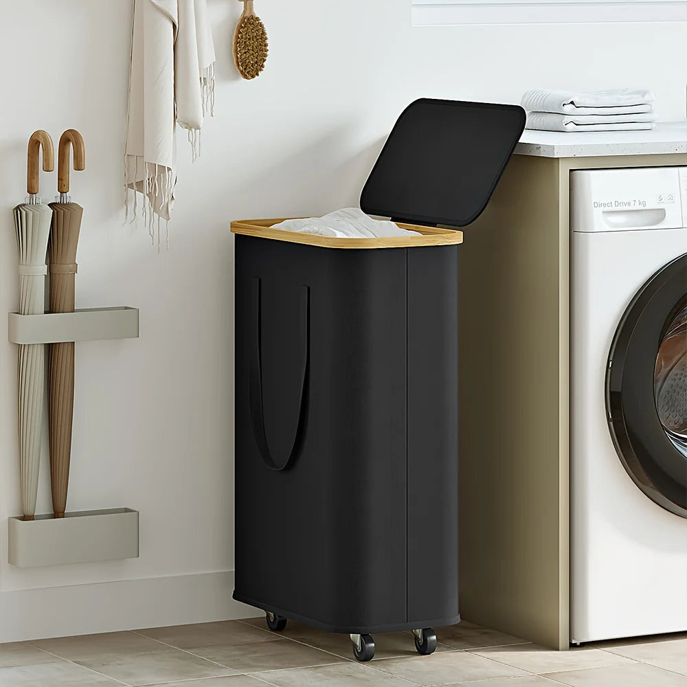 Foldable Laundry Basket with Wheels & Detachable Liner