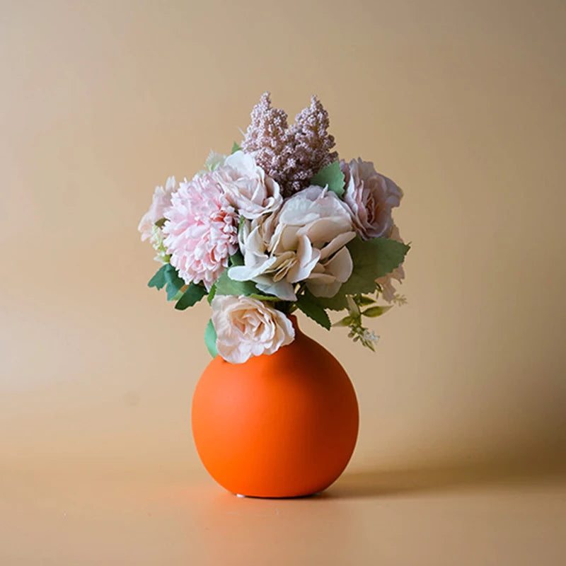 Nordic Solid Colour Ceramic Vase — Narrow Neck for Dried & Fresh Flowers