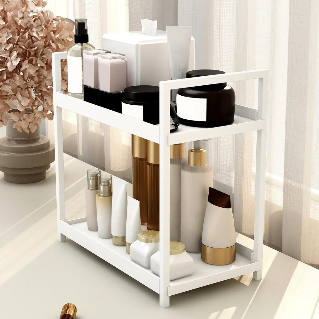 2-Tier Under-Sink Sliding Cabinet Organizer with Hooks — White or Black