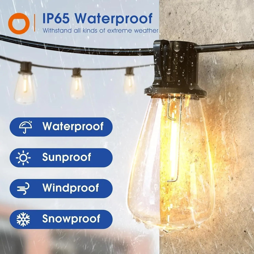 ST38 Outdoor LED String Lights — Dimmable, Shatterproof, Waterproof
