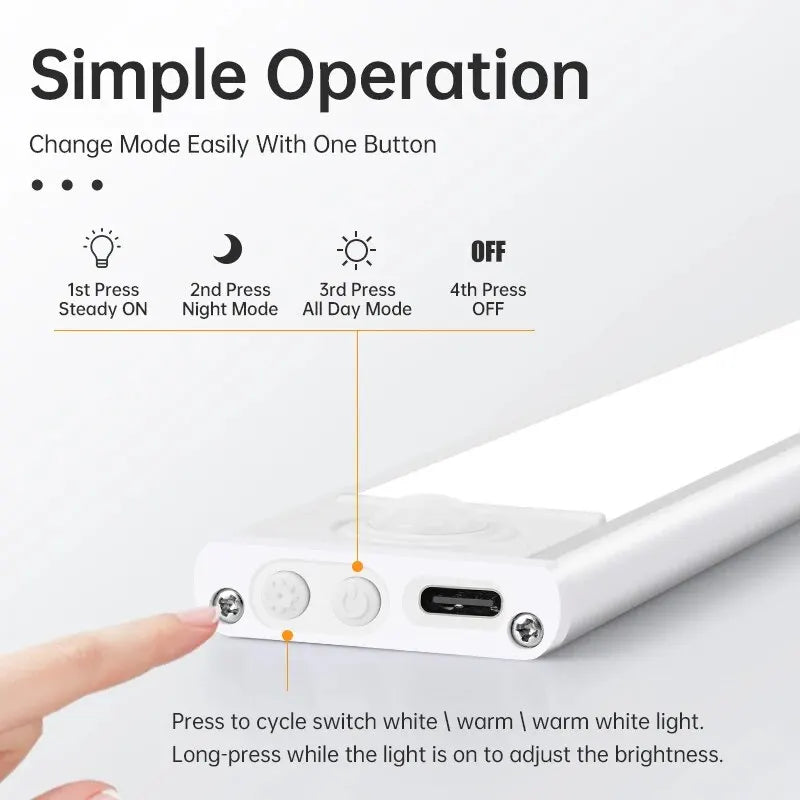 Wireless Motion Sensor Under-Cabinet Light — USB Rechargeable, Aluminium