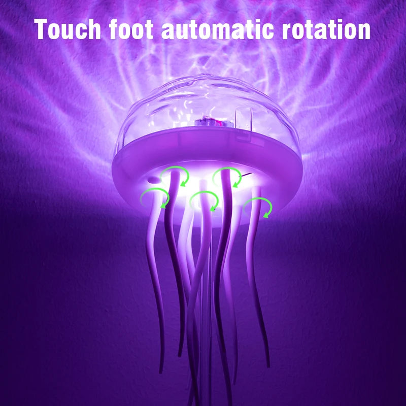 Rotating Jellyfish LED Night Light — RGB Voice Control, Bedside Decor