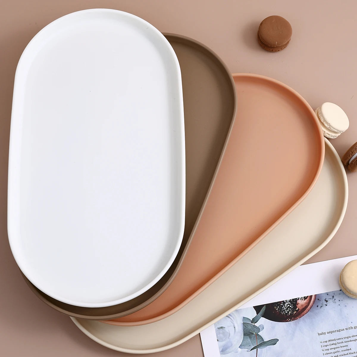 Oval Plastic Storage Tray Reusable Food Serving Tray Dessert Fruit Tray Kitchen Organizer Multi-purpose Jewelry Display Tray