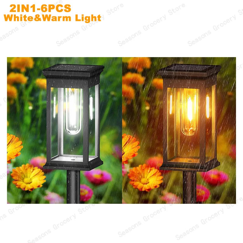IP65 Waterproof Solar Garden Lights White Warm Light Outdoor Landscape Walkway Lighting Lawn Porch Patio Ambiance Lights