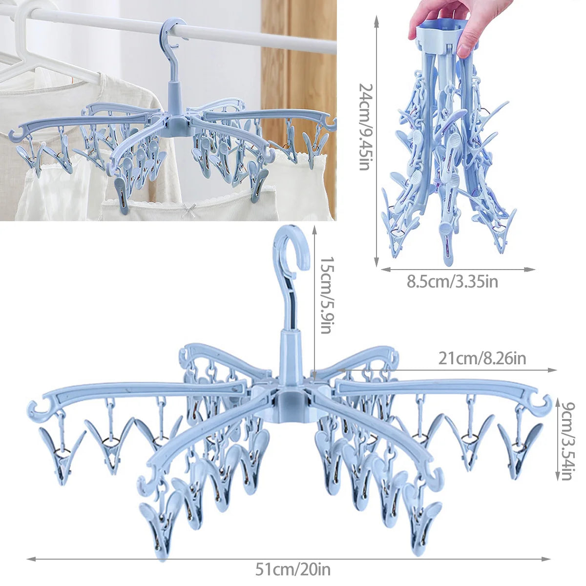 24-Clip Folding Rotatable Sock Hanger