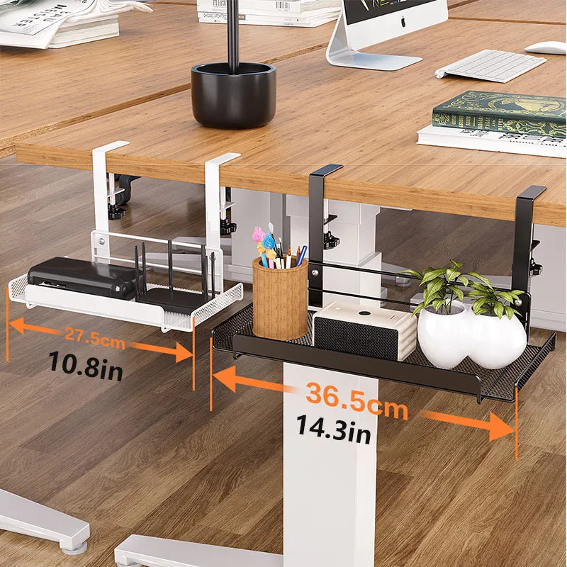 Under-Desk Carbon Steel Cable Management Rack — No-Drill Hook Mount