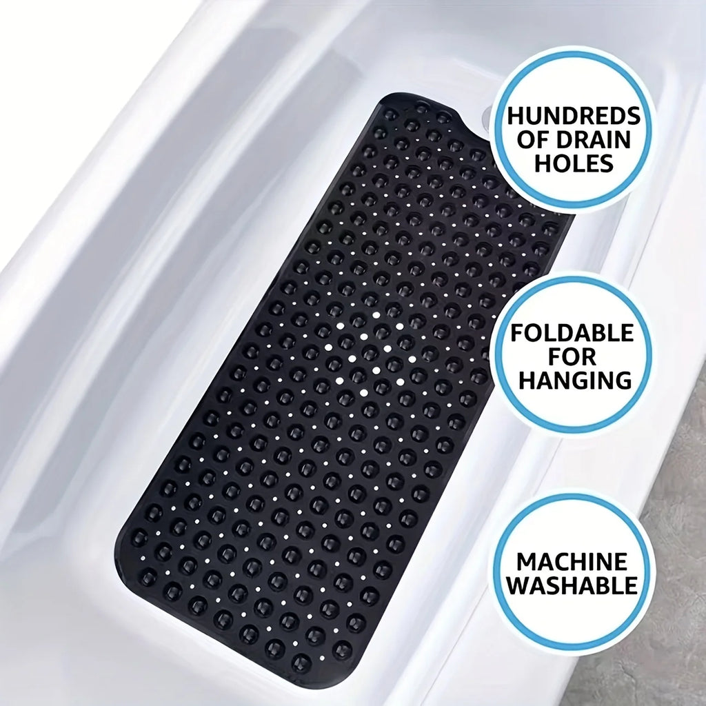 PVC Non-Slip Shower Mat with Suction Cups & Drain Holes — Machine Washable