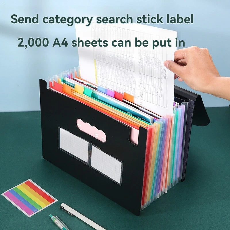 PP Multi-Layer Hanging File Bag — A4 Accordion Folder with Rope