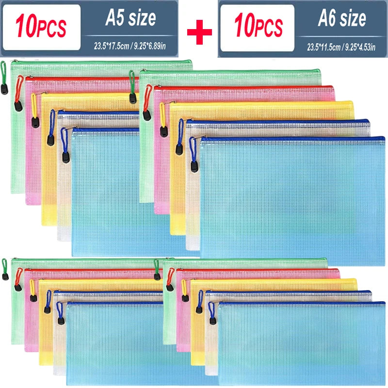 Mesh Zipper Document Pouch — A4, A5 & A6 File Folder with Zip