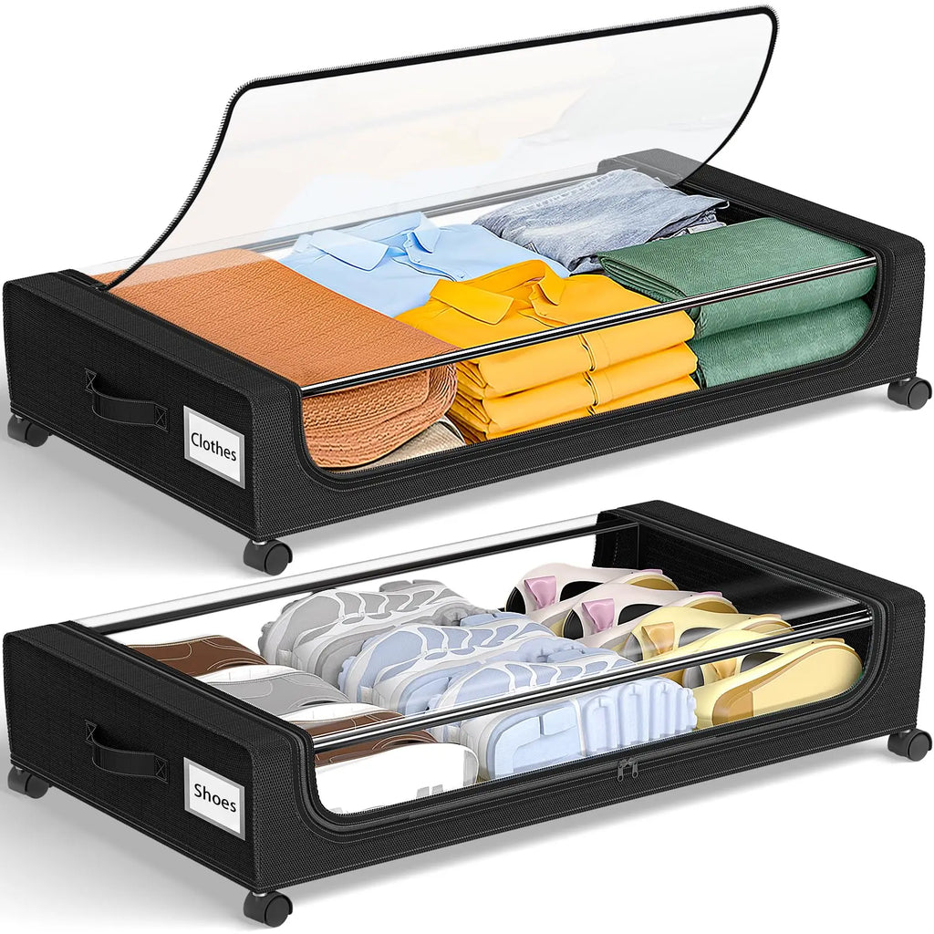 Under-Bed Storage Containers with Wheels & Clear Lids — Set of 2 (48L each)