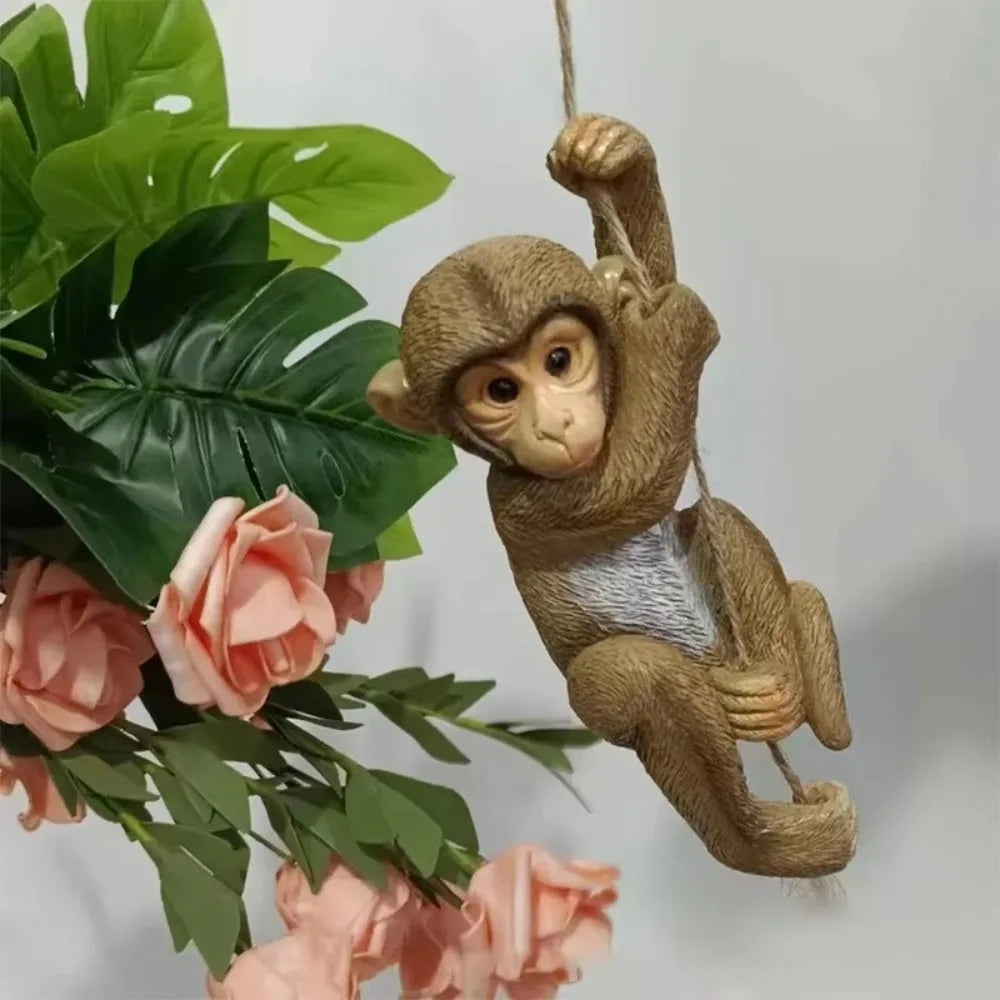 Resin Climbing Monkey Garden Figurine — Weatherproof Hanging Ornament