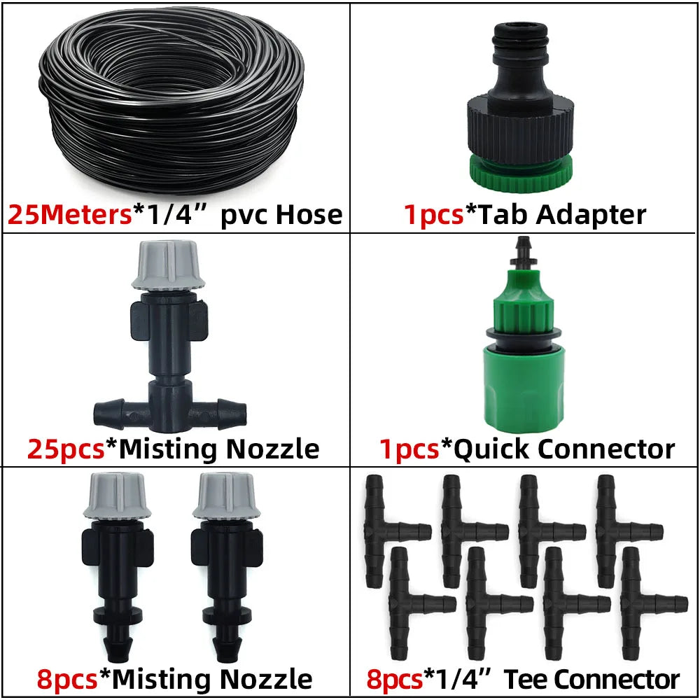 Outdoor Misting Cooling System – Brass Atomizer Nozzles & 4/7mm Hose for Patio & Greenhouse (5–30 m)