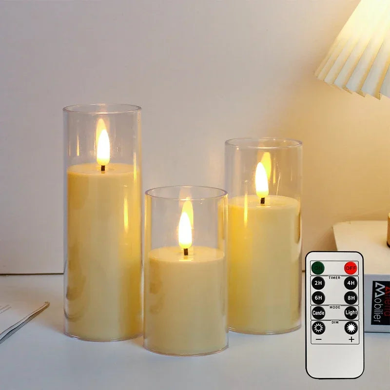Acrylic Flameless LED Candles with Remote & Timer — Set of 2 or 3