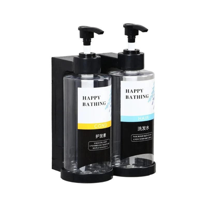 Dual Wall-Mount Soap Dispenser — No-Drill, Separate Shampoo & Shower Gel Bottles