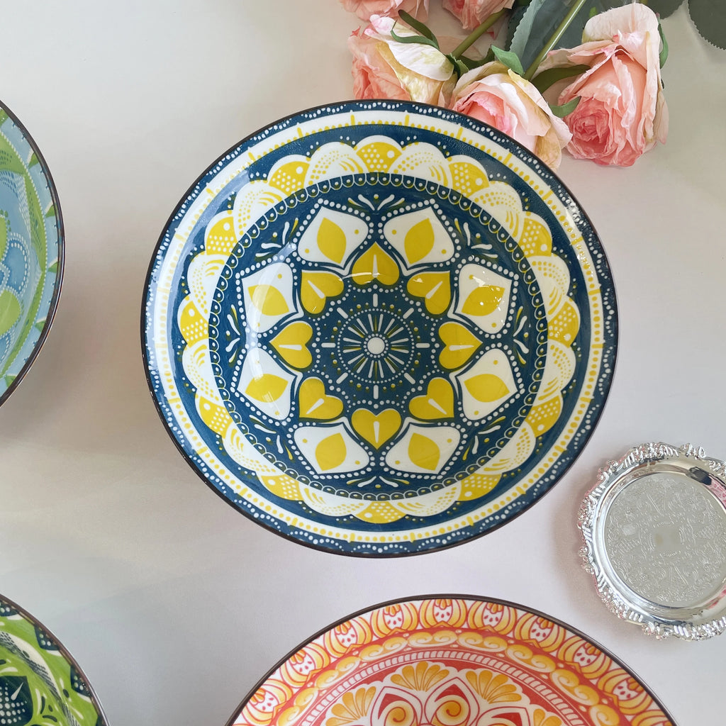 Bohemian Ceramic Soup Bowl — Microwave & Dishwasher Safe, Set of 1 or 4