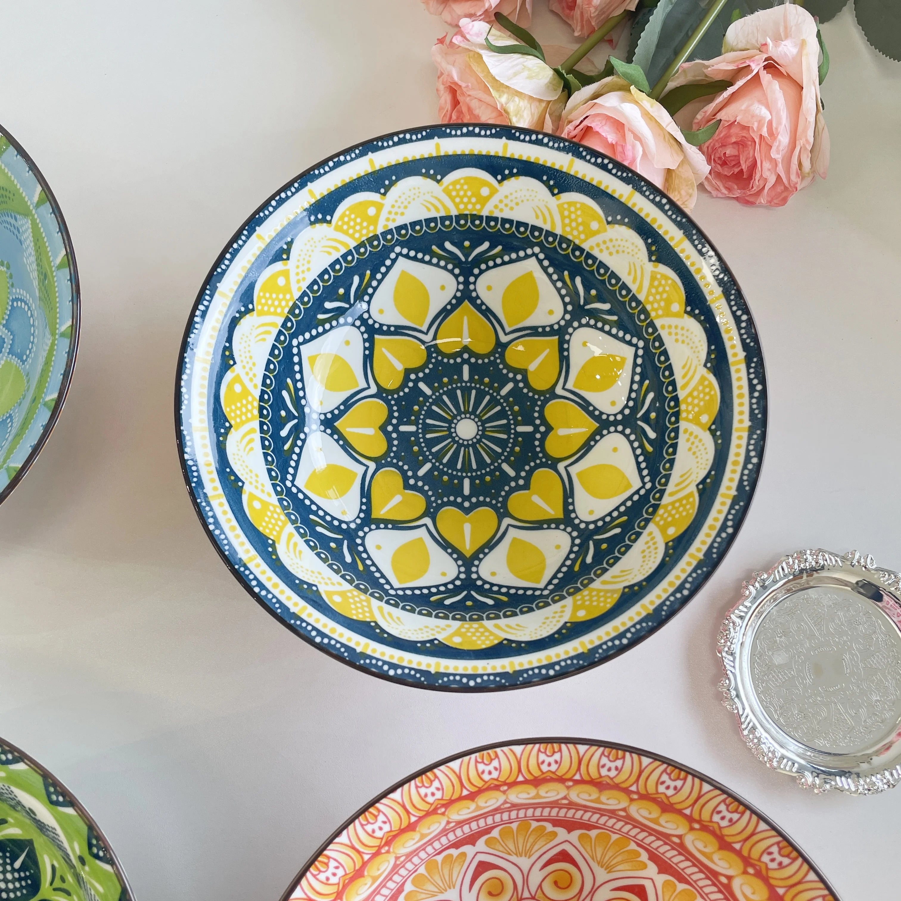 Bohemian Ceramic Soup Bowl — Microwave & Dishwasher Safe, Set of 1 or 4