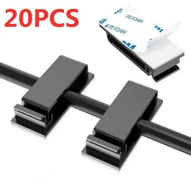 Self-Adhesive Cable Clips Organizer — Plastic Wire Holder for Desk, Home & Car
