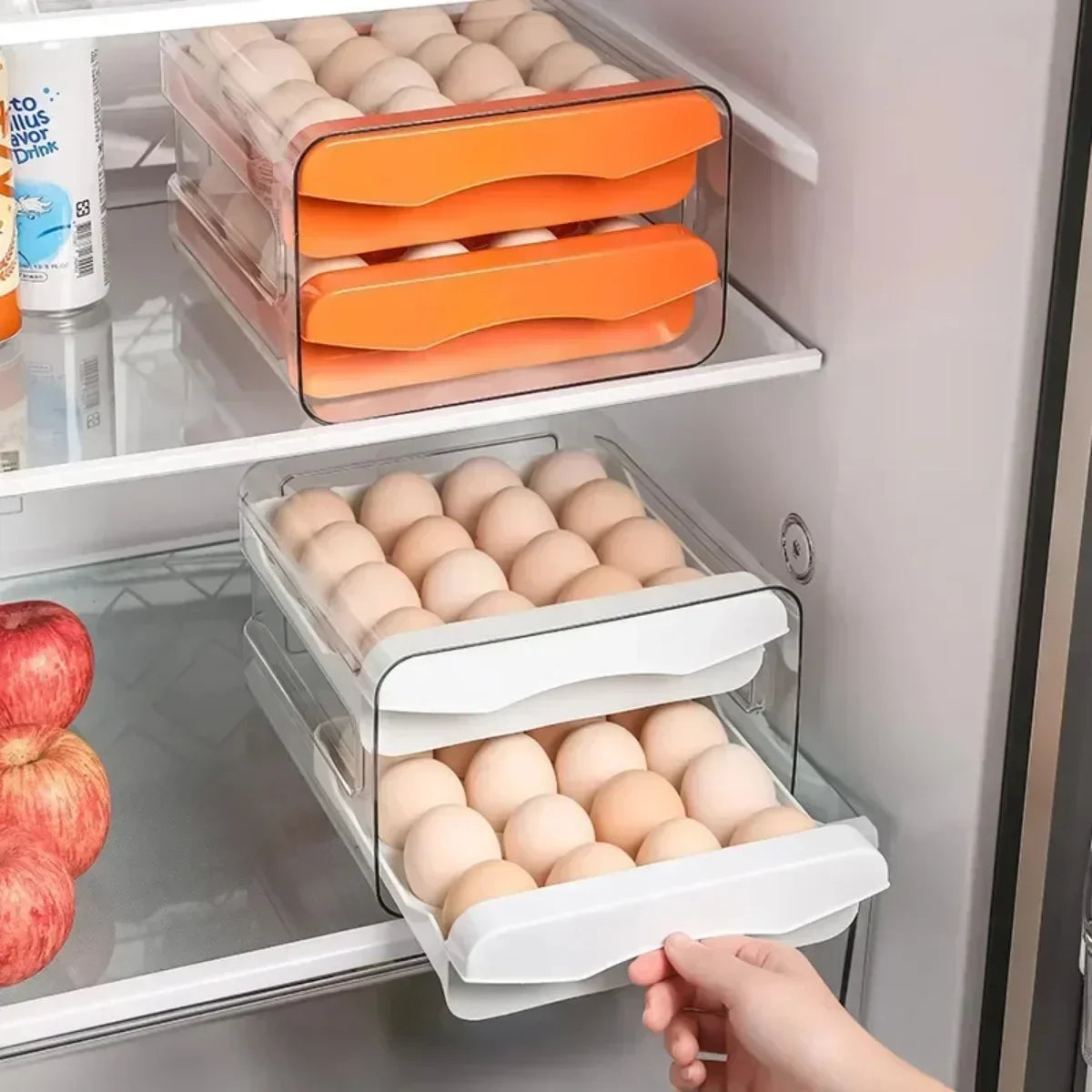 Double-Drawer Egg Box — 32 Grid, Dustproof, Fridge Organizer
